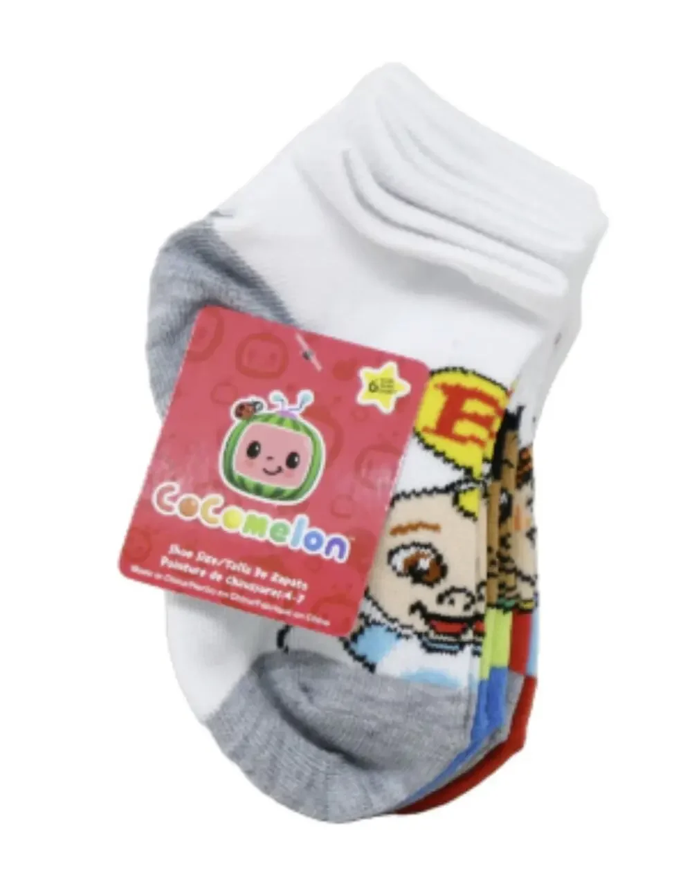 Cocomelon Socks for Toddler Unisex 2T-4T - Set of 6 Pairs (Shoe size 4-7)